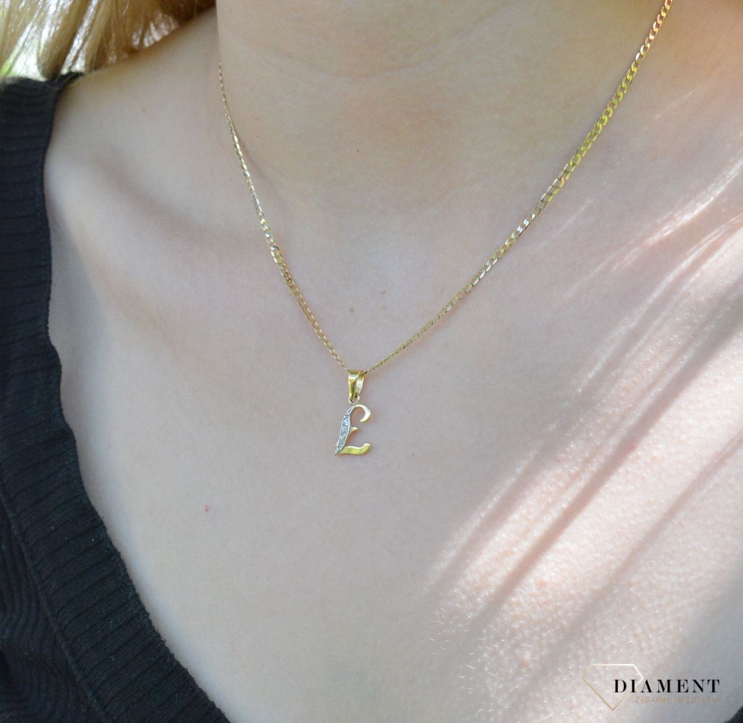 Złota zawieszka 585 literka Ł ozdobiona cyrkonią Z-98 LITERKA Łd.jpg